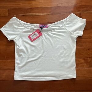 Edikted White Off-Shoulder Crop Top